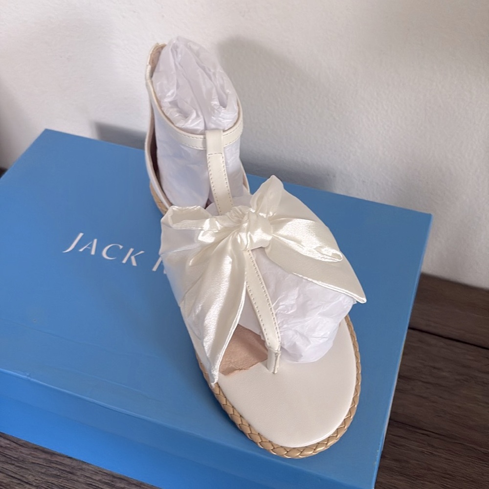 NIB [Jack Rogers] Heidi Satin Bow Accent T-Strap Zip Flat Sandals Women’s Sz 6 - Picture 8 of 14